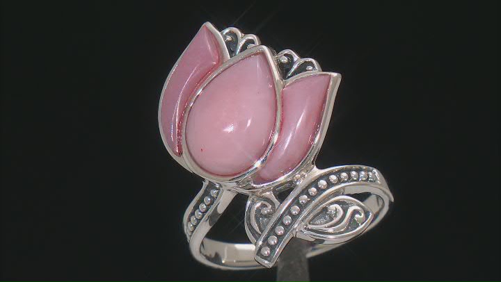 Pink Opal Sterling Silver Flower Ring Video Thumbnail