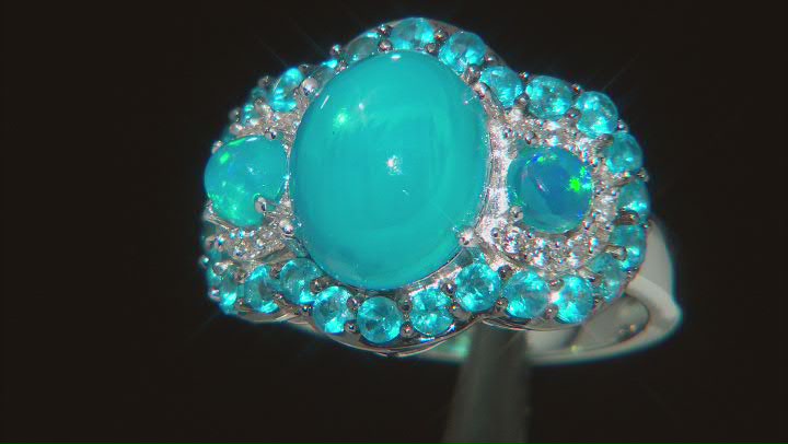 Paraiba Blue Opal Rhodium Over Sterling Silver Ring 1.07ctw Video Thumbnail