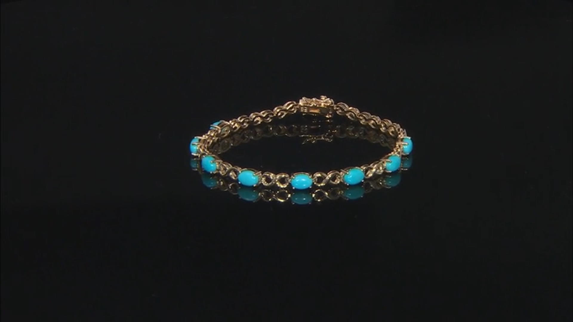 Blue Sleeping Beauty Turquoise 18k Yellow Gold Over Sterling Silver Tennis Bracelet Video Thumbnail