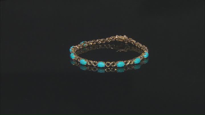 Blue Sleeping Beauty Turquoise 18k Yellow Gold Over Sterling Silver Tennis Bracelet Video Thumbnail