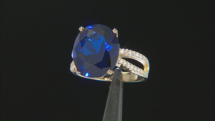 Blue Lab Created Spinel 18k Yellow Gold Over Sterling Silver Ring 5.91ctw Video Thumbnail