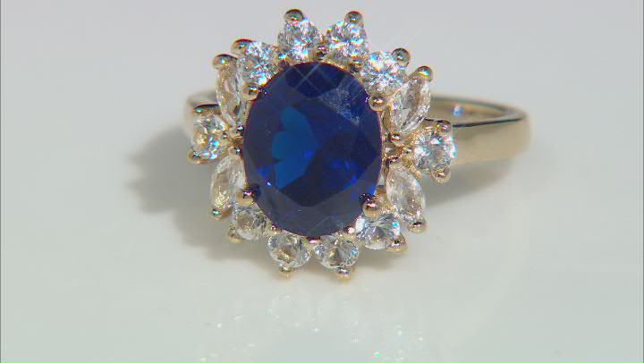 Blue Lab Created Spinel 18k Yellow Gold Over Sterling Silver Ring 2.99ctw Video Thumbnail