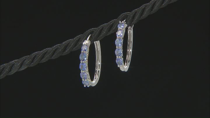 Blue Tanzanite Rhodium Over Sterling Silver Hoop Earrings 1.36ctw Video Thumbnail