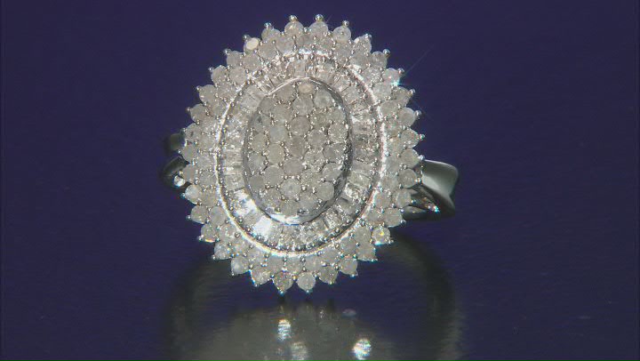 White Diamond Rhodium Over Sterling Silver Cocktail Cluster Ring 2.00ctw Video Thumbnail