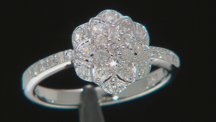 White Diamond Rhodium Over Sterling Silver Cluster Ring 0.51ctw Video Thumbnail