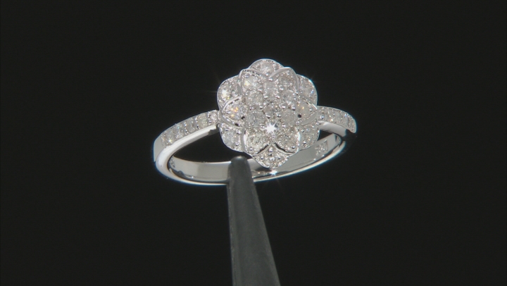 White Diamond Rhodium Over Sterling Silver Cluster Ring 0.51ctw Video Thumbnail