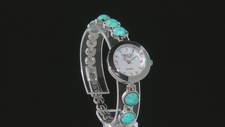 Blue Turquoise Rhodium Over Brass Watch 0.08ctw Video Thumbnail