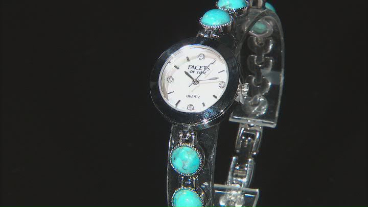 Blue Larimar Rhodium Over Brass Watch 0.08ctw