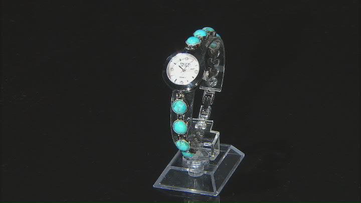 Blue Larimar Rhodium Over Brass Watch 0.08ctw Video Thumbnail