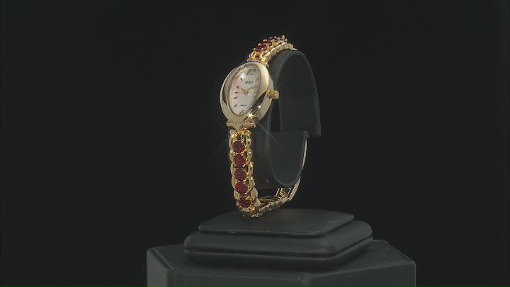 Red Garnet 18k Yellow Gold Over Brass Watch 5.78ctw Video Thumbnail