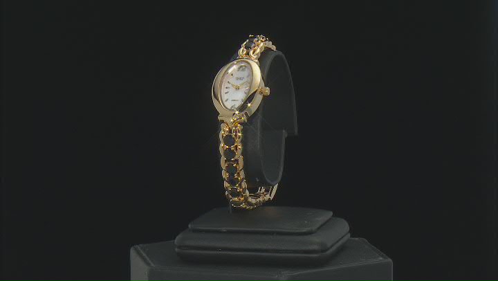 Black Spinel 18k Yellow Gold Over Brass Watch 4.67ctw Video Thumbnail