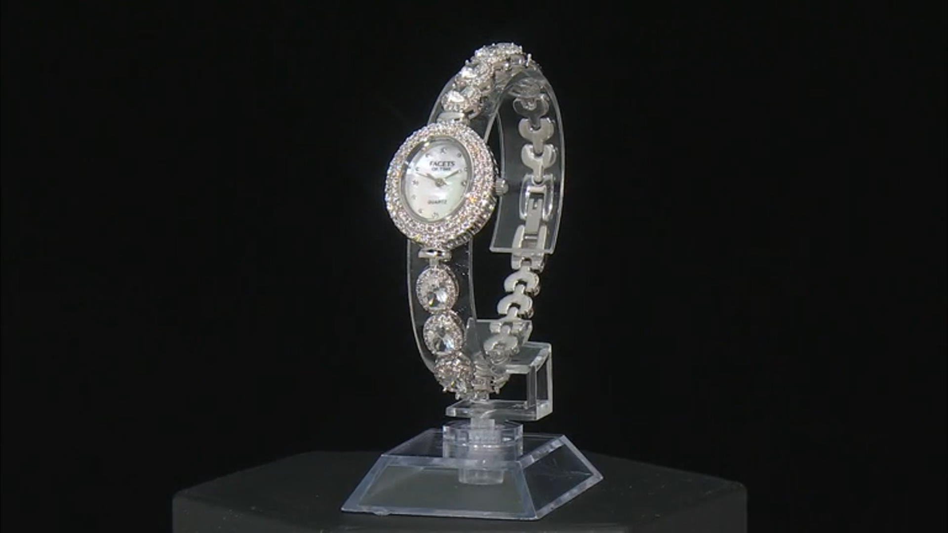 White Lab Created Sapphire Rhodium Over Brass Watch 12.24ctw Video Thumbnail