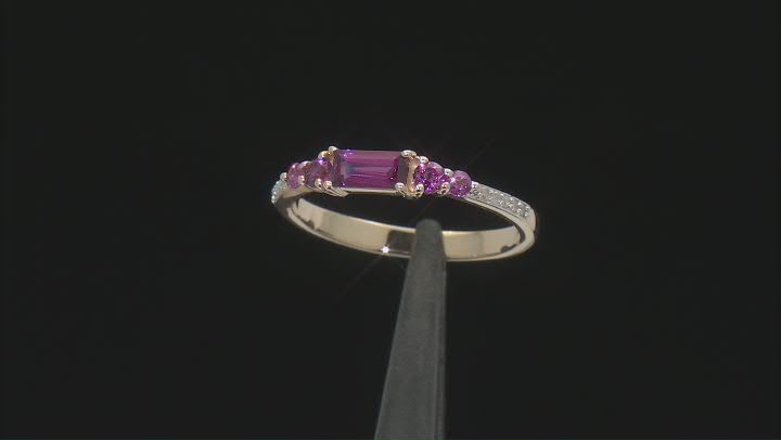 Grape Color Garnet With White Diamond 10k Yellow Gold Ring 0.72ctw Video Thumbnail