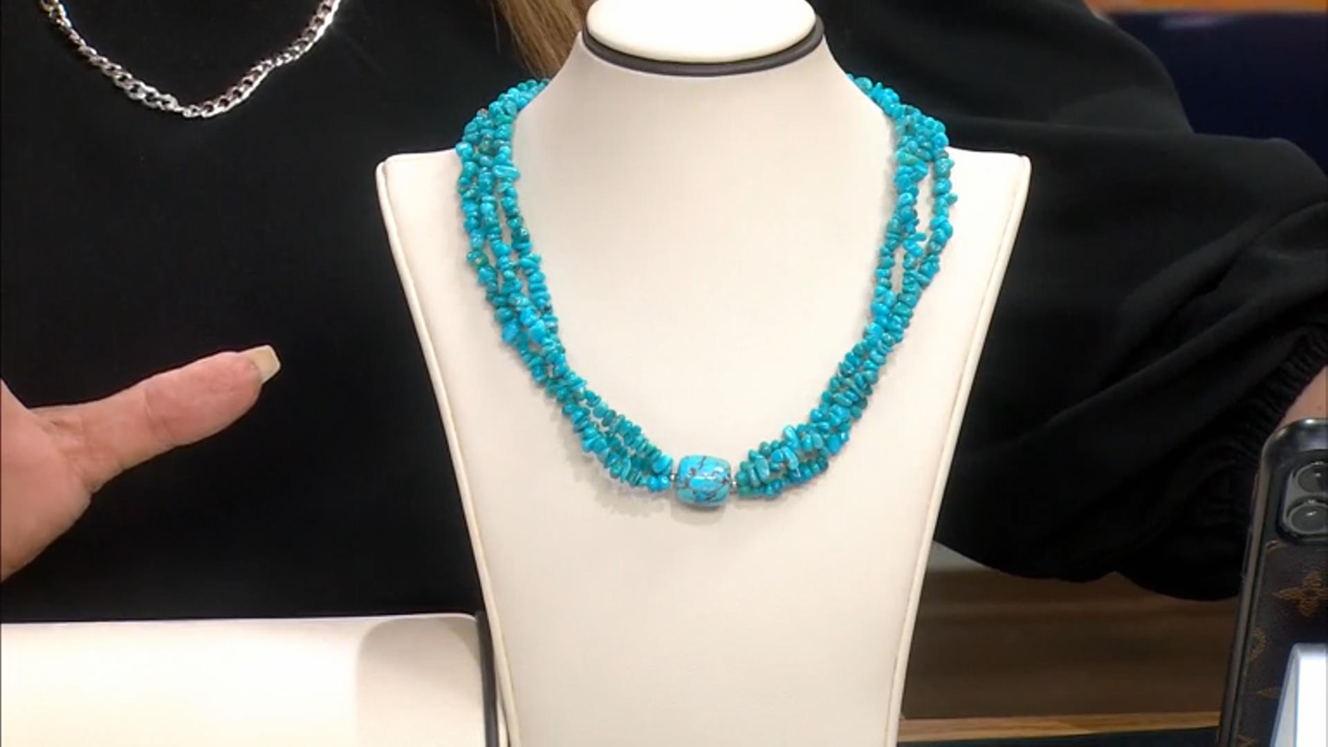 Blue Composite Turquoise with Kingman Turquoise Chips Rhodium Over Sterling Silver Necklace Video Thumbnail
