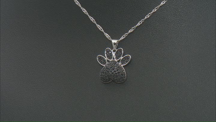 Black Spinel Rhodium Over Sterling Silver Paw Print Pendant With Chain 1.01ctw Video Thumbnail