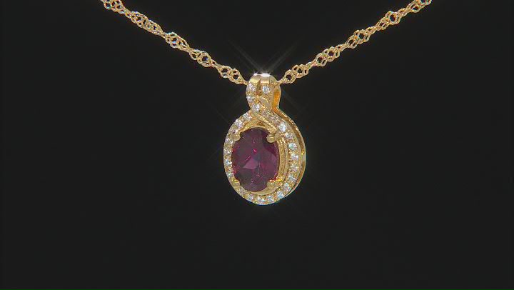 Raspberry Rhodolite 18k Yellow Gold Over Sterling Silver Pendant With Chain 1.41ctw Video Thumbnail
