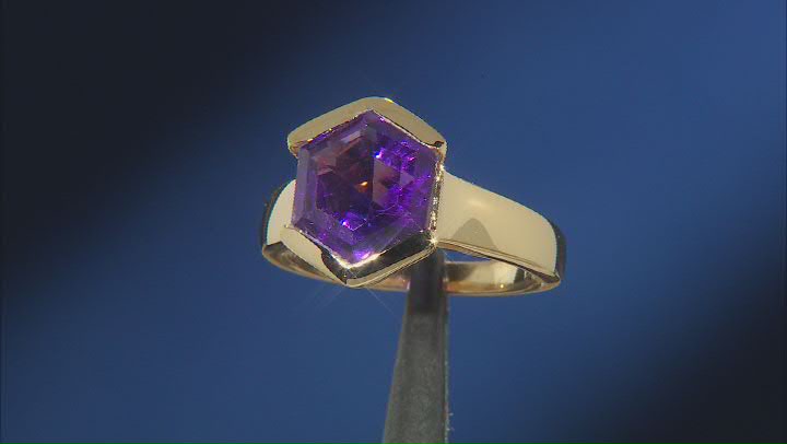 Purple Amethyst 18k Yellow Gold Over Sterling Silver Solitaire Ring 4.05ct Video Thumbnail