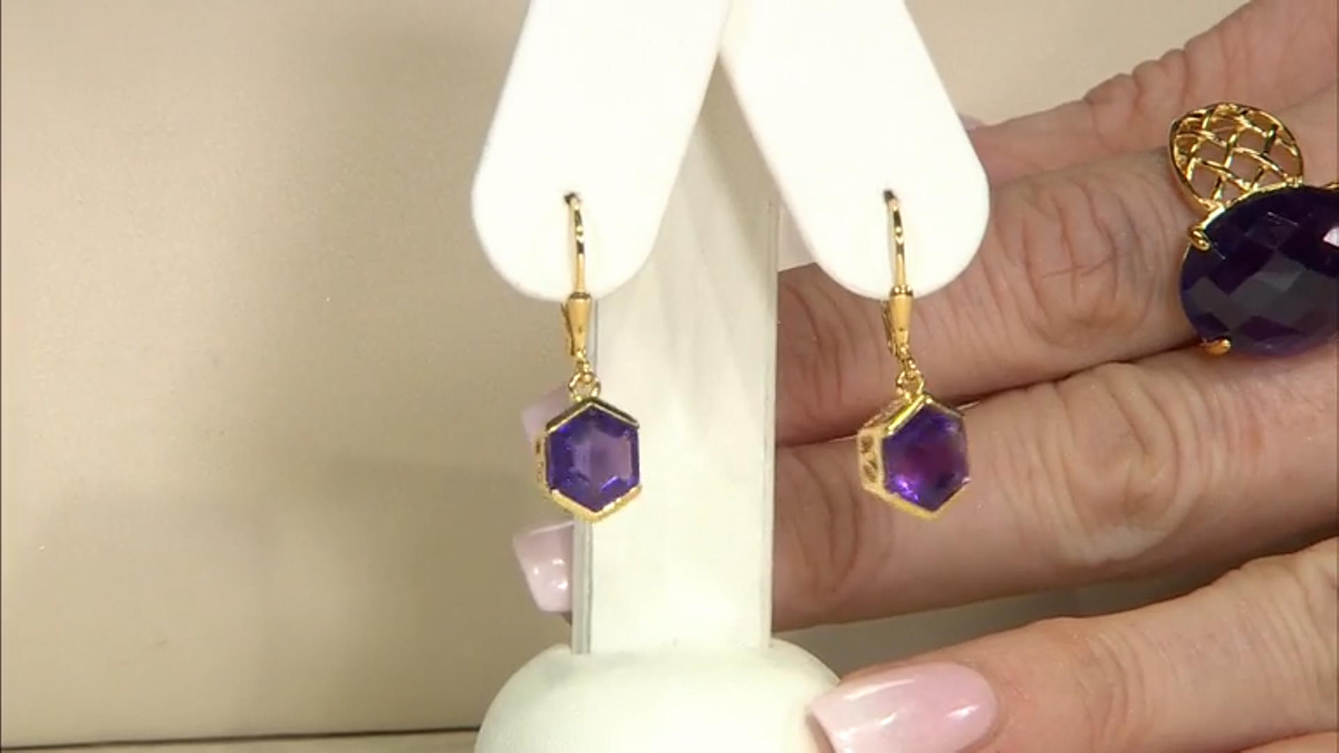 Purple African Amethyst 18k Yellow Gold Over Sterling Silver Earrings 4.50ctw Video Thumbnail