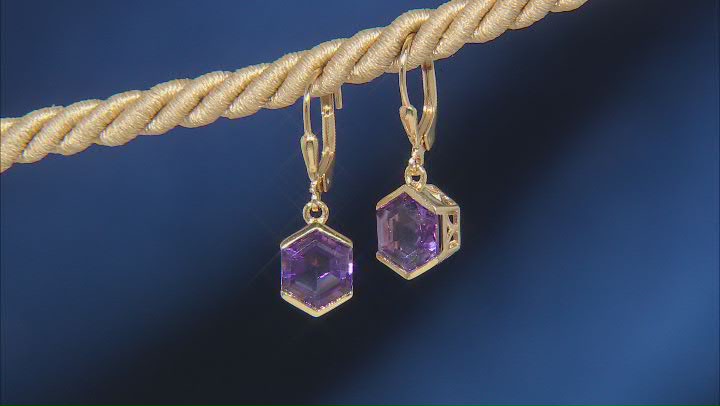 Purple African Amethyst 18k Yellow Gold Over Sterling Silver Earrings 4.50ctw Video Thumbnail