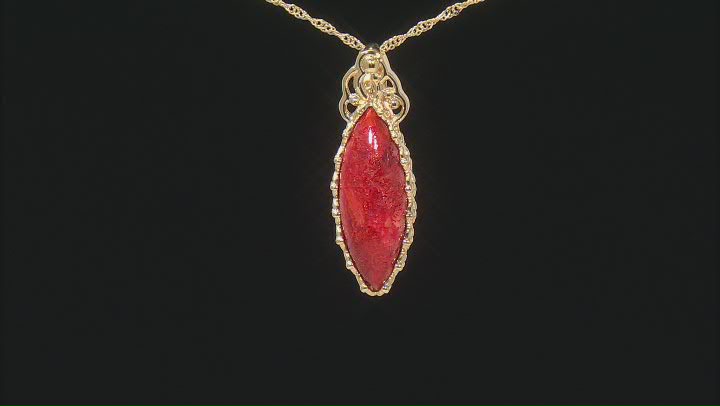 Red Sponge Coral 18k Yellow Gold Over Sterling Silver Pendant With Chain Video Thumbnail