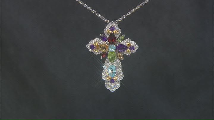 Purple Amethyst Rhodium Over Sterling Silver Cross Pendant With Chain 10.97ctw Video Thumbnail