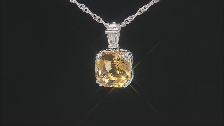 Yellow Citrine Rhodium Over Sterling Silver Pendant With Chain 3.94ctw Video Thumbnail