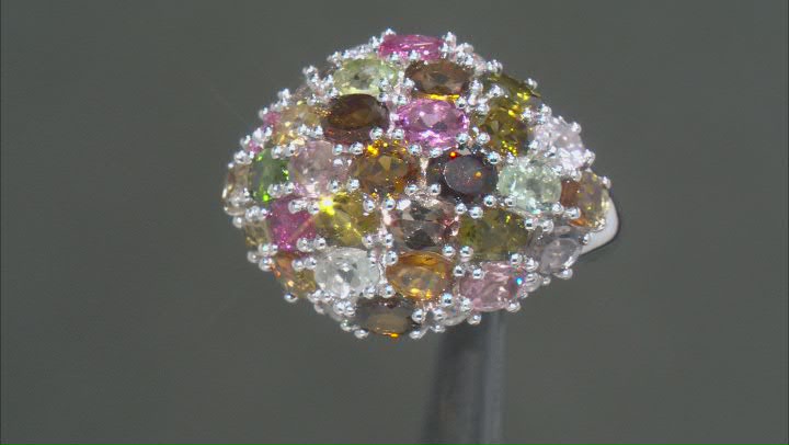 Multi Color Tourmaline Rhodium Over Sterling Silver Ring Video Thumbnail