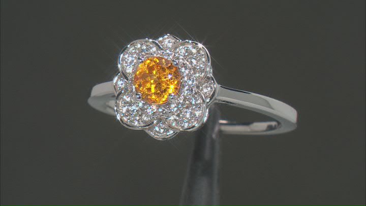 Orange Spessartite Garnet Rhodium Over Sterling Silver Ring 0.77ctw Video Thumbnail