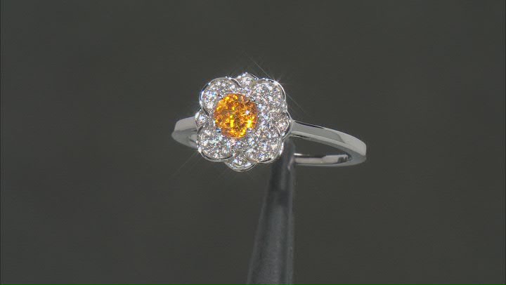 Orange Spessartite Garnet Rhodium Over Sterling Silver Ring 0.77ctw Video Thumbnail