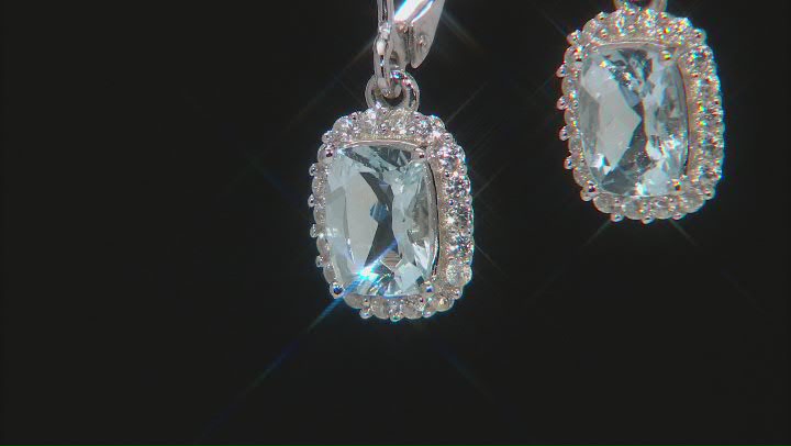 Aquamarine And White Zircon Rhodium Over Sterling Silver Dangle Earrings 1.40ctw Video Thumbnail