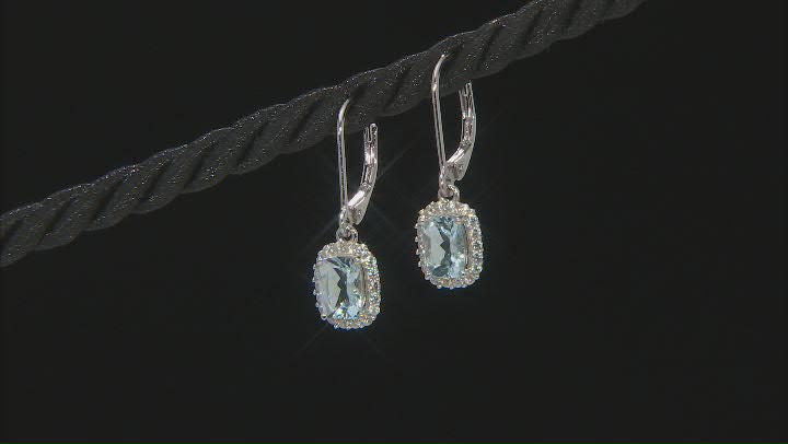 Aquamarine And White Zircon Rhodium Over Sterling Silver Dangle Earrings 1.40ctw Video Thumbnail