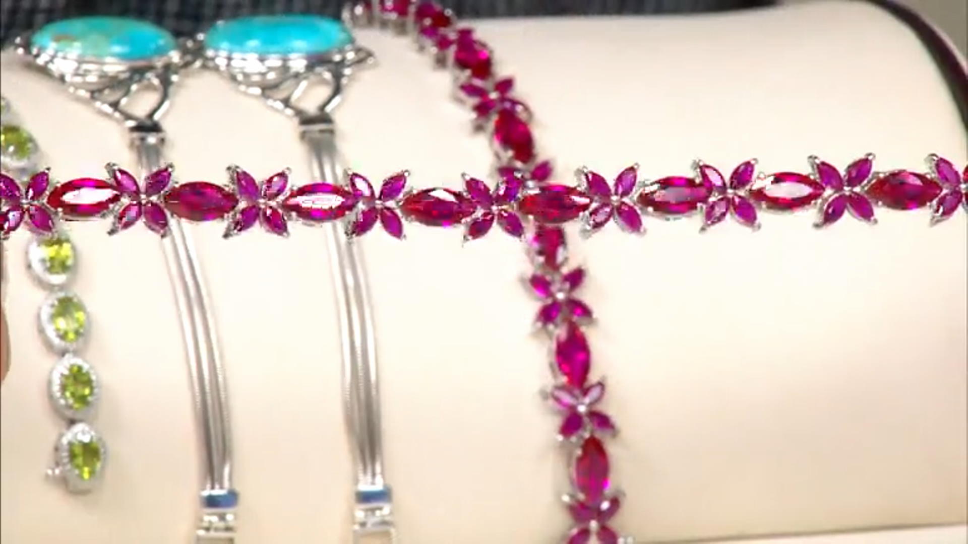 Lab Created red ruby rhodium over sterling silver bracelet 24.76ctw Video Thumbnail