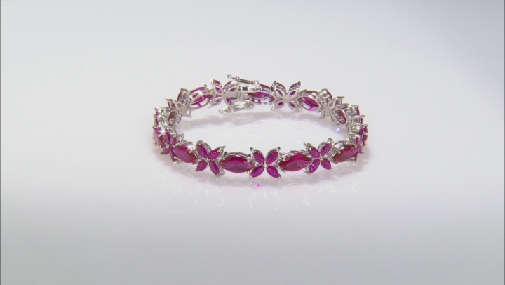Lab Created red ruby rhodium over sterling silver bracelet 24.76ctw Video Thumbnail