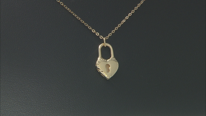 14K Yellow Gold Heart Lock 18 Inch Necklace Video Thumbnail