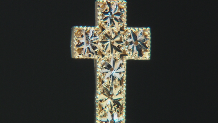 14K Yellow Gold And Rhodium Over 14K Yellow Gold Diamond-Cut Cross Pendant Video Thumbnail