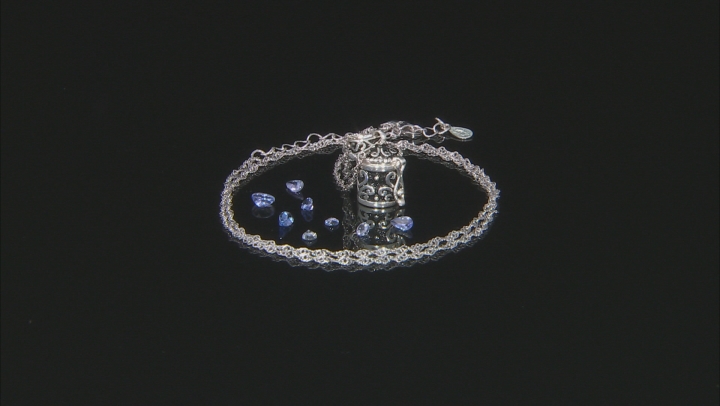 Tanzanite Mixed Shape Faceted Stones in Sterling Silver "Prayer Box" Pendant With Chain 1.50ctw