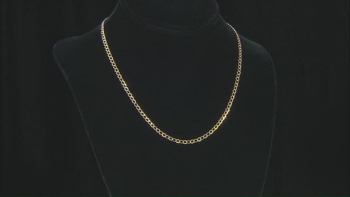 14k Yellow Gold Hollow Curb Link Chain Necklace 18 inch Video Thumbnail
