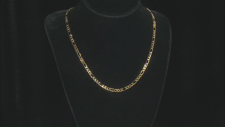 14k Yellow Gold Hollow Figaro Link Chain Necklace 20 inch 4mm Video Thumbnail