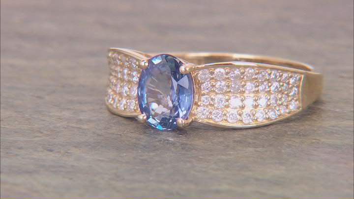 Ceylon Sapphire With White Diamond 14k Yellow Gold Ring 1..88ctw Video Thumbnail