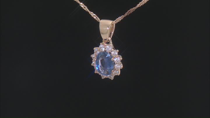 Ceylon Sapphire With White Zircon 14k Yellow Gold Pendant With Chain 1.91ctw Video Thumbnail