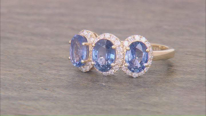 Ceylon Sapphire With White Diamond 10k Yellow Gold Ring 1.27ctw Video Thumbnail