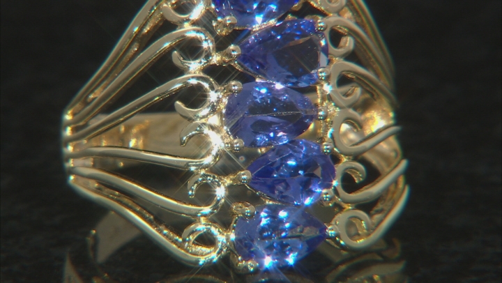 Blue tanzanite 18k yellow gold over silver 5-stone ring 1.70ctw Video Thumbnail