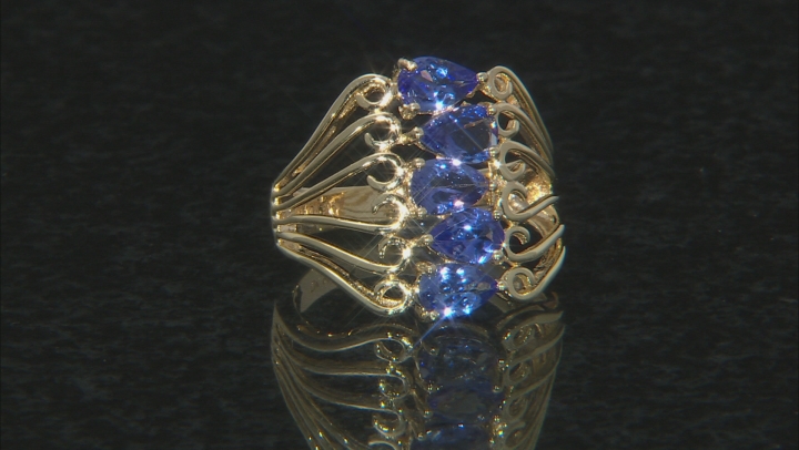 Blue tanzanite 18k yellow gold over silver 5-stone ring 1.70ctw Video Thumbnail