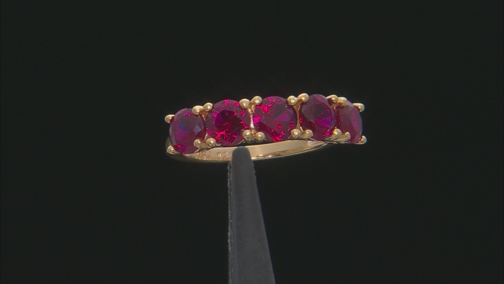 Red Lab Created Ruby 18k Yellow Gold Over Silver Ring 2.61ctw Video Thumbnail
