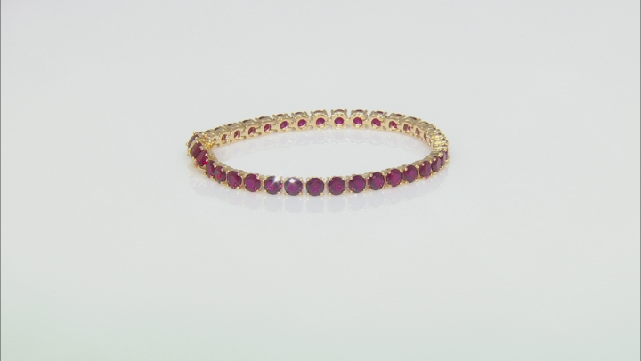 Red lab created ruby 18k yellow gold over silver bracelet 17.46ctw Video Thumbnail