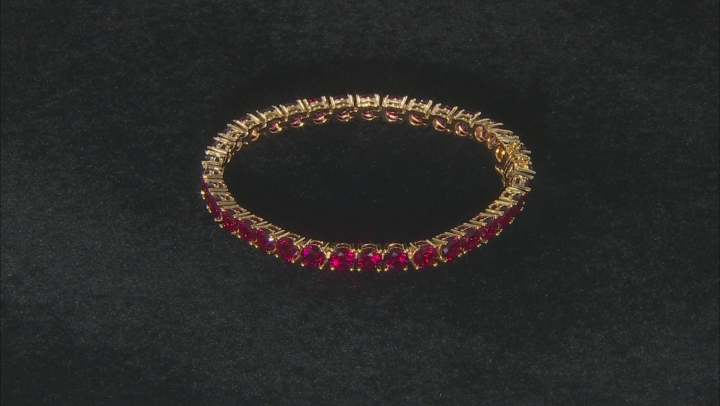 Red lab created ruby 18k yellow gold over silver bracelet 17.46ctw Video Thumbnail