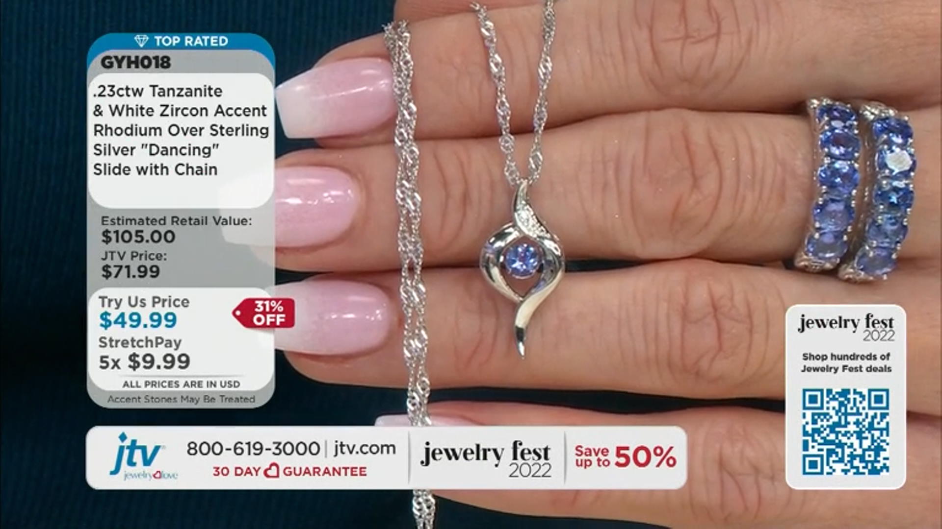 Blue Tanzanite Rhodium Over Silver "Dancing" Slide with Chain  .27ctw Video Thumbnail