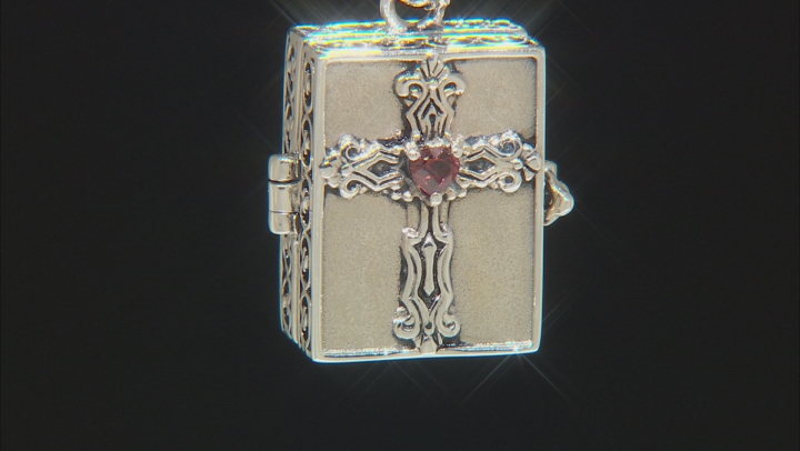 Red Garnet Rhodium Over Silver Prayer Box Pendant with Chain .37ct Video Thumbnail