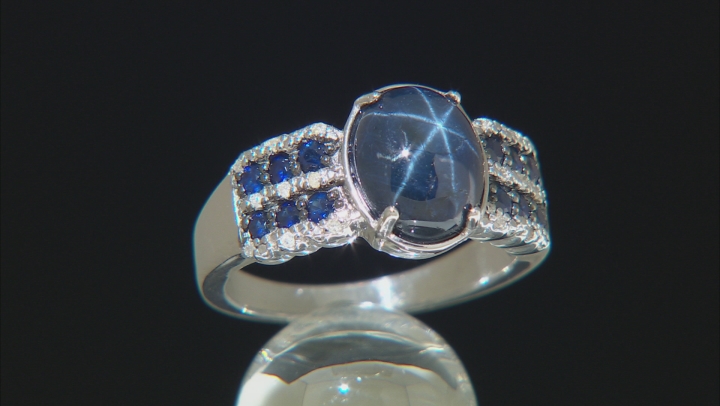 Blue Star Sapphire Rhodium Over Sterling Silver Ring  4.69ctw Video Thumbnail