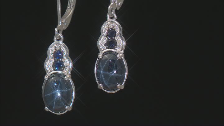 Blue Star Sapphire Rhodium Over Sterling Silver Earrings 4.16ctw Video Thumbnail